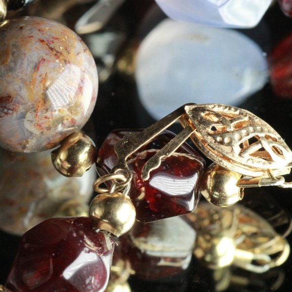 14K GOLD AMETHYST GARNET QUARTZ CHALCEDONY NECKLACE - Picture 14 of 14